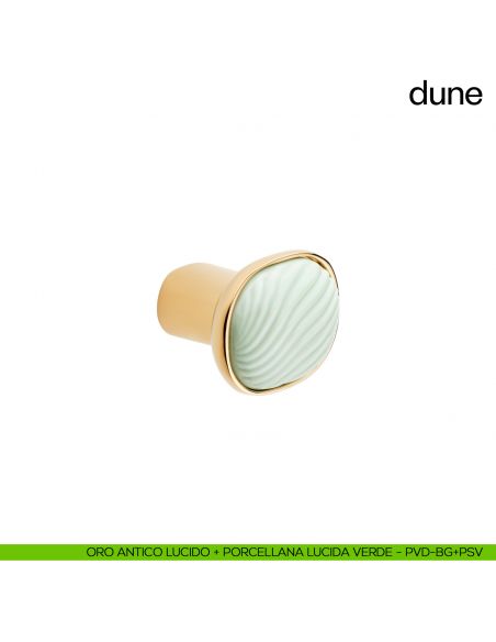 Pomolo per mobile Dune dnd handles con porcellana lucida verde menta - oro antico lucido