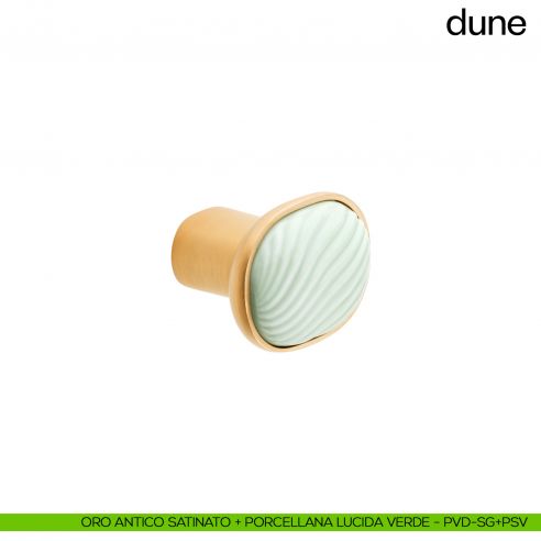 Pomolo per mobile Dune dnd handles con porcellana lucida verde menta - oro antico satinato