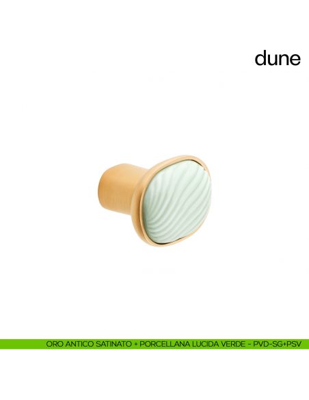 Pomolo per mobile Dune dnd handles con porcellana lucida verde menta - oro antico satinato