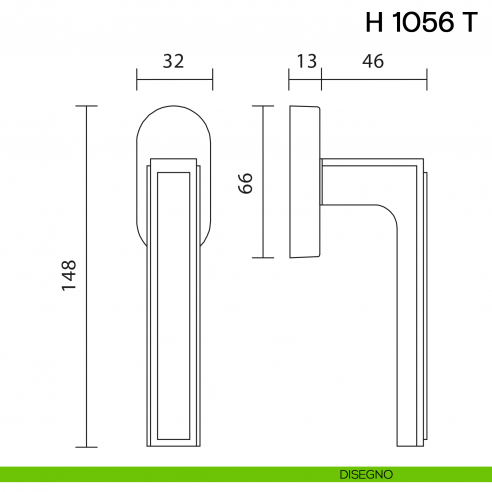 Maniglia per finestra martellina DK H 1056 T Valli collezione Lab disegno