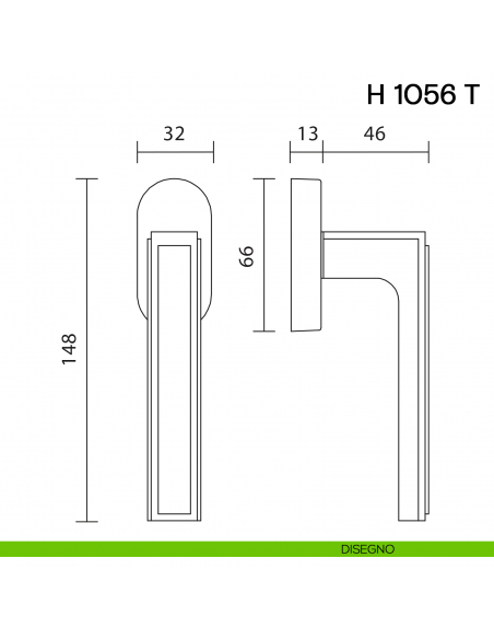 Maniglia per finestra martellina DK H 1056 T Valli collezione Lab disegno