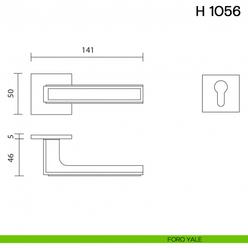 Maniglia per porta H 1056 Valli collezione Lab con rosetta fine foro yale
