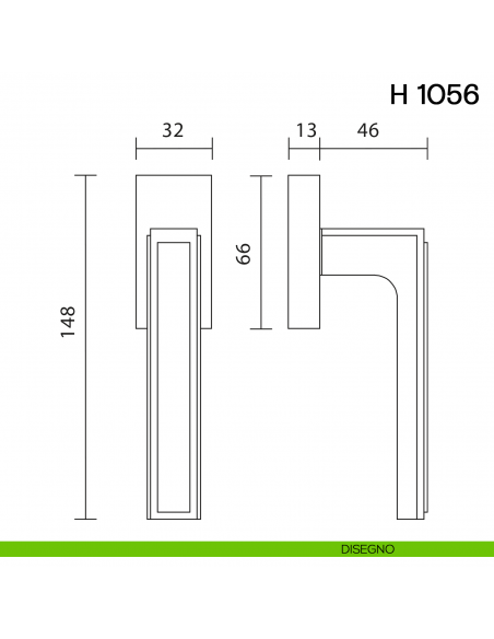 Maniglia per finestra martellina DK H 1056 Valli collezione Lab disegno
