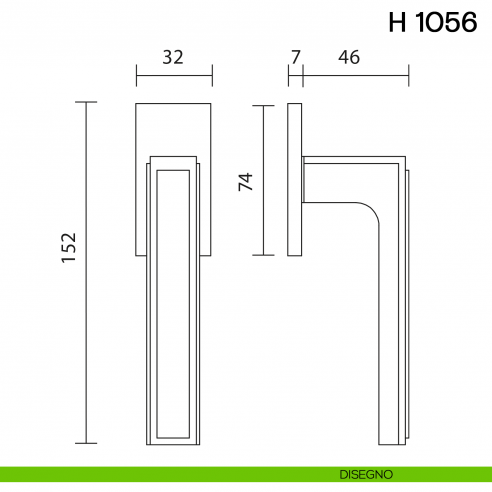 Maniglia per finestra martellina DK H 1056 Valli collezione Lab con rosetta fine disegno