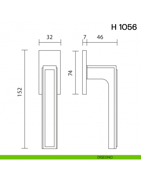 Maniglia per finestra martellina DK H 1056 Valli collezione Lab con rosetta fine disegno