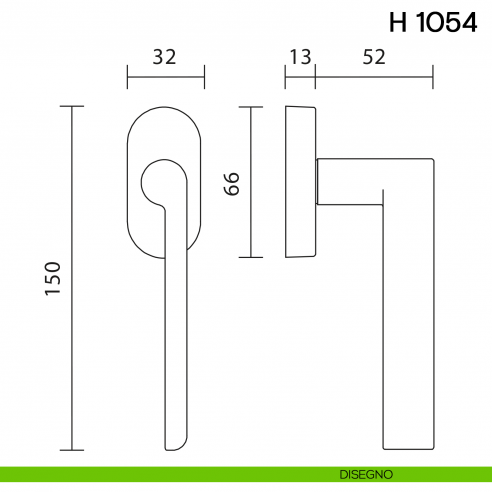Maniglia per finestra martellina DK H 1054 Valli collezione Lab disegno