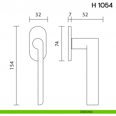 Maniglia per finestra martellina DK H 1054 Valli collezione Lab con rosetta fine disegno