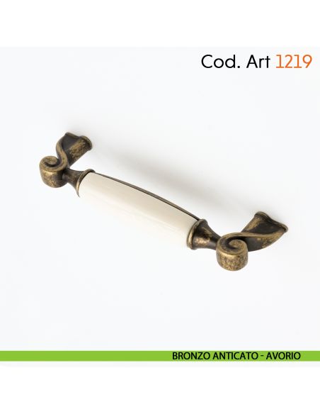 Maniglia in porcellana shabby per mobile rustico Cosmov articolo 1219 - bronzo anticato - avorio