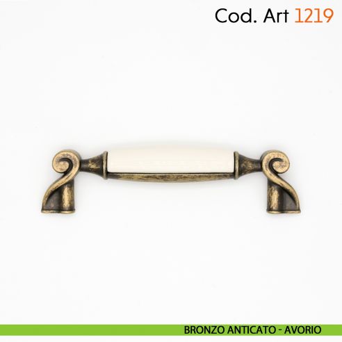 Maniglia in porcellana shabby per mobile rustico Cosmov articolo 1219 - bronzo anticato - avorio
