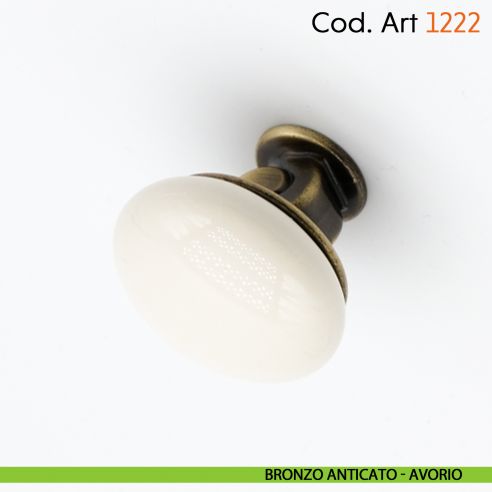Pomolo in porcellana shabby per mobile rustico Cosmov articolo 1222 - bronzo anticato - avorio