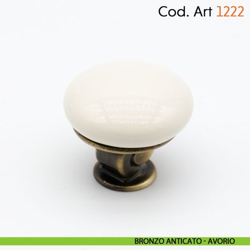 Pomolo in porcellana shabby per mobile rustico Cosmov articolo 1222 - bronzo anticato - avorio