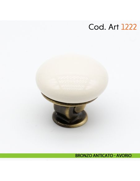 Pomolo in porcellana shabby per mobile rustico Cosmov articolo 1222 - bronzo anticato - avorio
