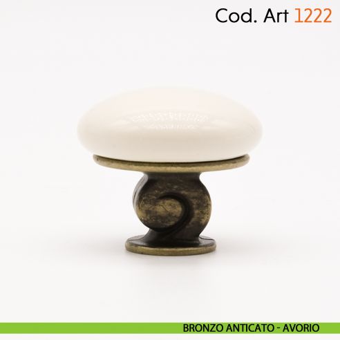 Pomolo in porcellana shabby per mobile rustico Cosmov articolo 1222 - bronzo anticato - avorio