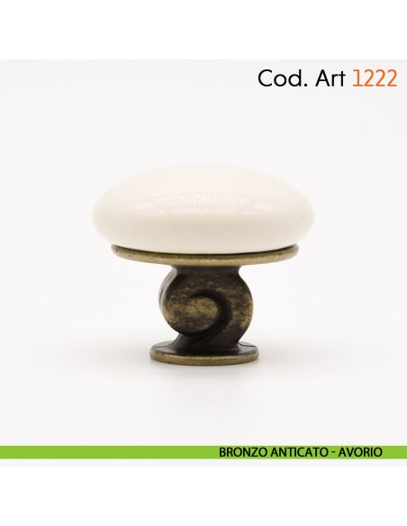 Pomolo in porcellana shabby per mobile rustico Cosmov articolo 1222 - bronzo anticato - avorio
