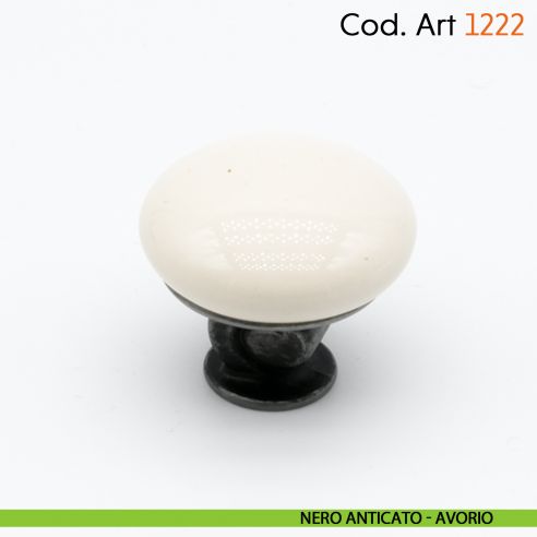Pomolo in porcellana shabby per mobile rustico Cosmov articolo 1222 - nero anticato - avorio