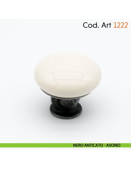 Pomolo in porcellana shabby per mobile rustico Cosmov articolo 1222 - nero anticato - avorio