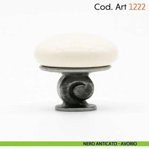 Pomolo in porcellana shabby per mobile rustico Cosmov articolo 1222 - nero anticato - avorio