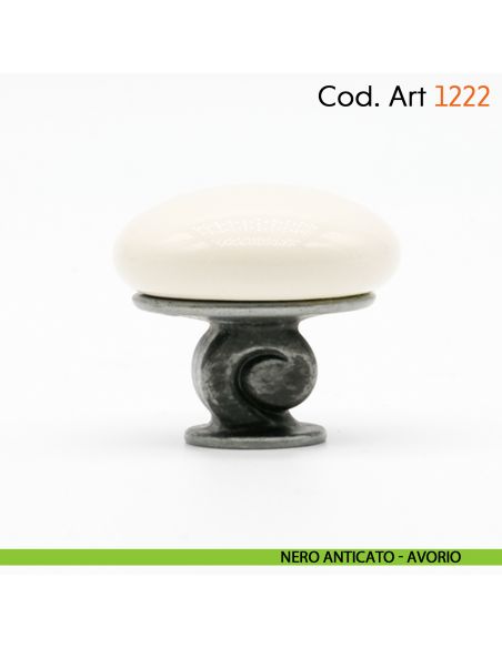 Pomolo in porcellana shabby per mobile rustico Cosmov articolo 1222 - nero anticato - avorio