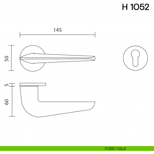 Maniglia per porta H 1052 Valli collezione Fusital con rosetta fine foro yale