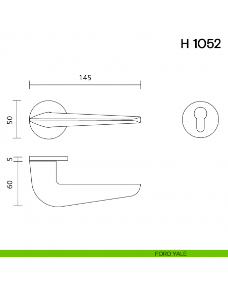 Maniglia per porta H 1052 Valli collezione Fusital con rosetta fine foro yale
