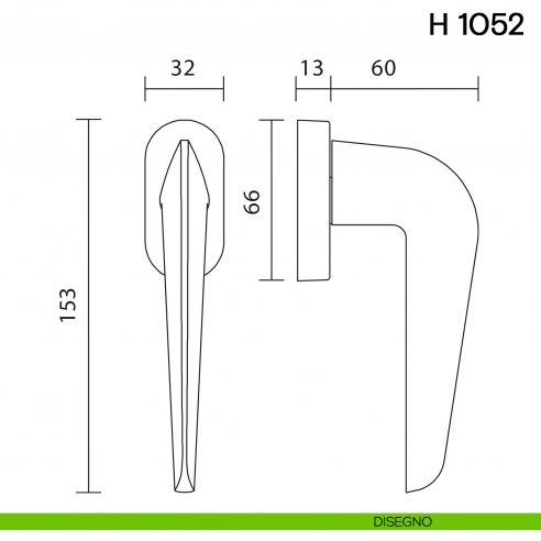 Maniglia per finestra martellina DK H 1052 Valli collezione Fusital disegno