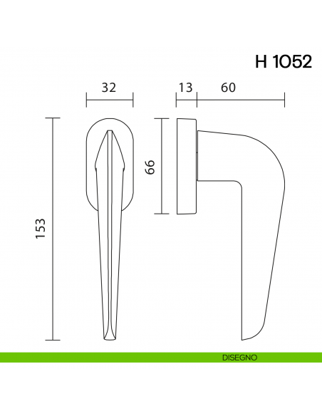 Maniglia per finestra martellina DK H 1052 Valli collezione Fusital disegno