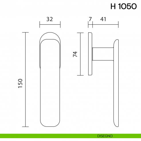 Maniglia per finestra martellina DK H 1050 Valli collezione Lab con rosetta fine disegno