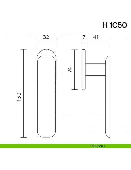 Maniglia per finestra martellina DK H 1050 Valli collezione Lab con rosetta fine disegno