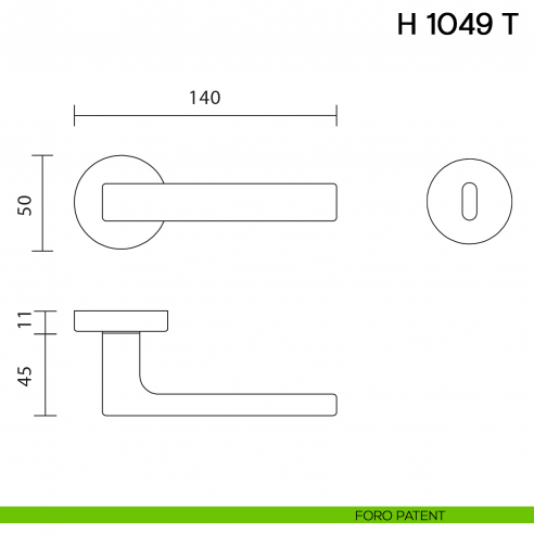 Maniglia per porta H 1049 T Valli collezione Lab foro patent