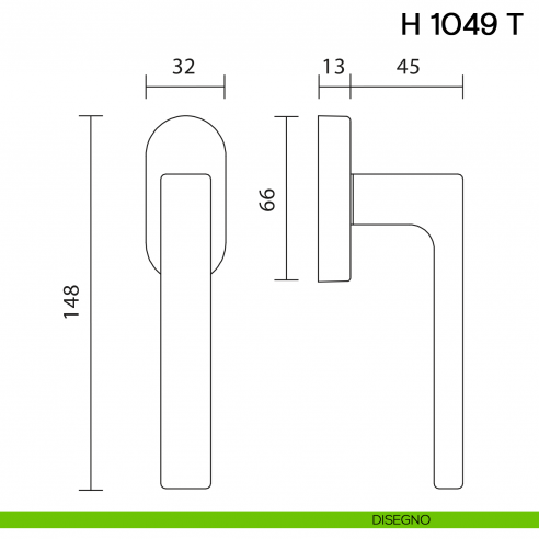 Maniglia per finestra martellina DK H 1049 T Valli collezione Lab disegno