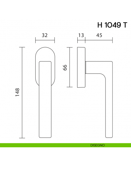 Maniglia per finestra martellina DK H 1049 T Valli collezione Lab disegno