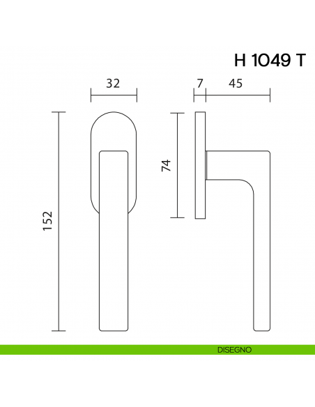 Maniglia per finestra martellina DK H 1049 T Valli collezione Lab con rosetta fine disegno