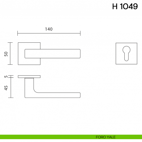 Maniglia per porta H 1049 Valli collezione Lab con rosetta fine foro yale