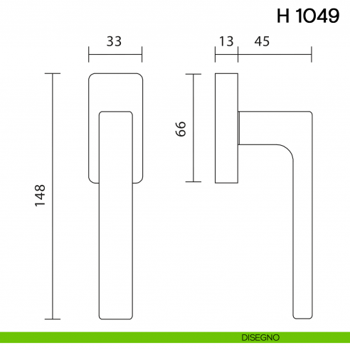 Maniglia per finestra martellina DK H 1049 Valli collezione Lab disegno