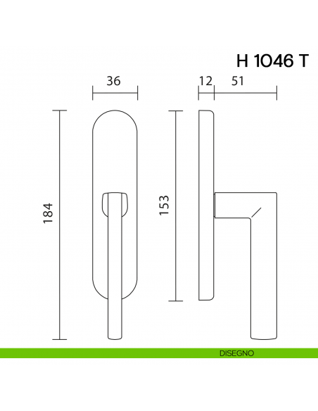 Maniglia per finestra cremonese H 1046 T Valli collezione Lab disegno
