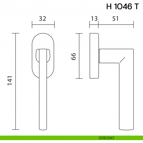 Maniglia per finestra martellina DK H 1046 T Valli collezione Lab disegno