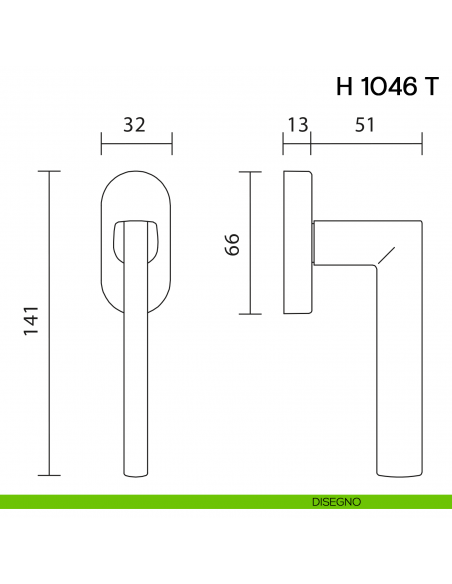 Maniglia per finestra martellina DK H 1046 T Valli collezione Lab disegno