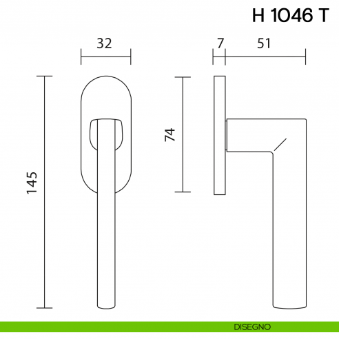 Maniglia per finestra martellina DK H 1046 T Valli collezione Lab con rosetta fine disegno