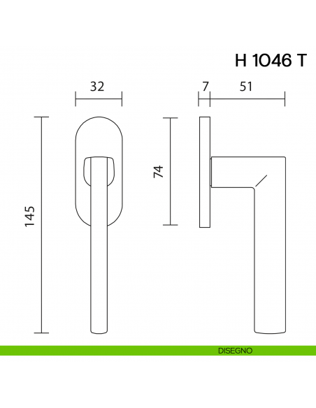 Maniglia per finestra martellina DK H 1046 T Valli collezione Lab con rosetta fine disegno