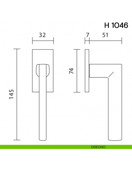 Maniglia per finestra martellina DK H 1046 Valli collezione Lab con rosetta fine disegno