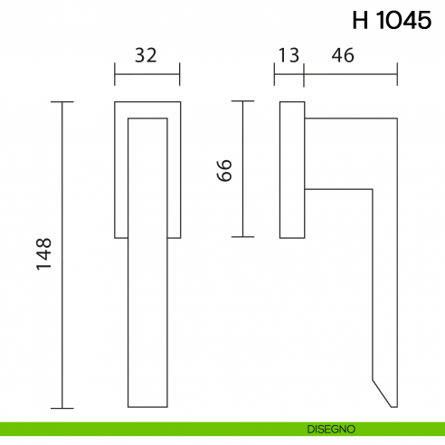 Maniglia per finestra martellina DK H 1045 Valli collezione Fusital disegno