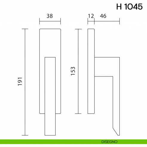 Maniglia per finestra cremonese H 1045 F Valli collezione Fusital disegno