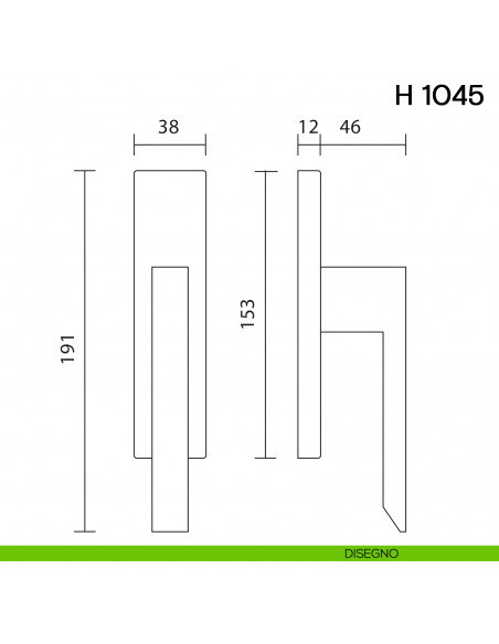 Maniglia per finestra cremonese H 1045 F Valli collezione Fusital disegno