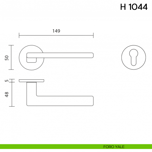 Maniglia per porta H 1044 Valli collezione Fusital con rosetta fine foro yale