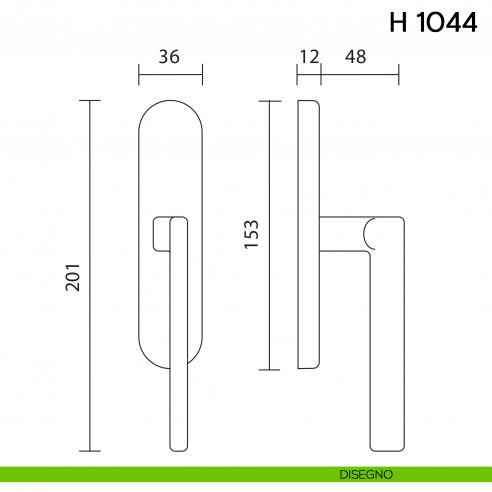 Maniglia per finestra cremonese H 1044 Valli collezione Fusital disegno