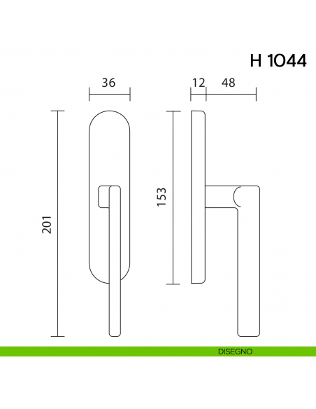 Maniglia per finestra cremonese H 1044 Valli collezione Fusital disegno