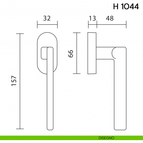 Maniglia per finestra martellina DK H 1044 Valli collezione Fusital disegno
