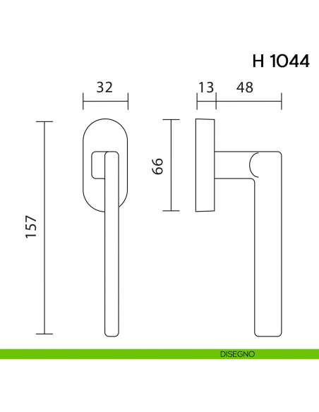 Maniglia per finestra martellina DK H 1044 Valli collezione Fusital disegno