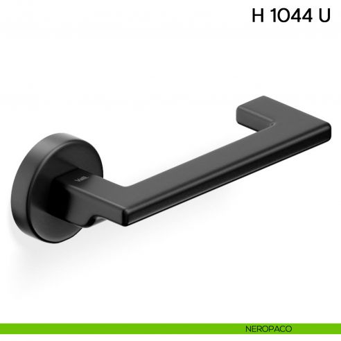Maniglia per porta H 1044 U Valli collezione Fusital con rosetta tonda neropaco