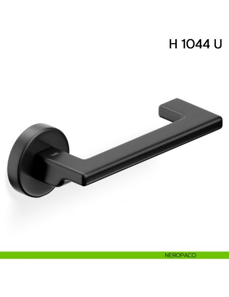 Maniglia per porta H 1044 U Valli collezione Fusital con rosetta tonda neropaco